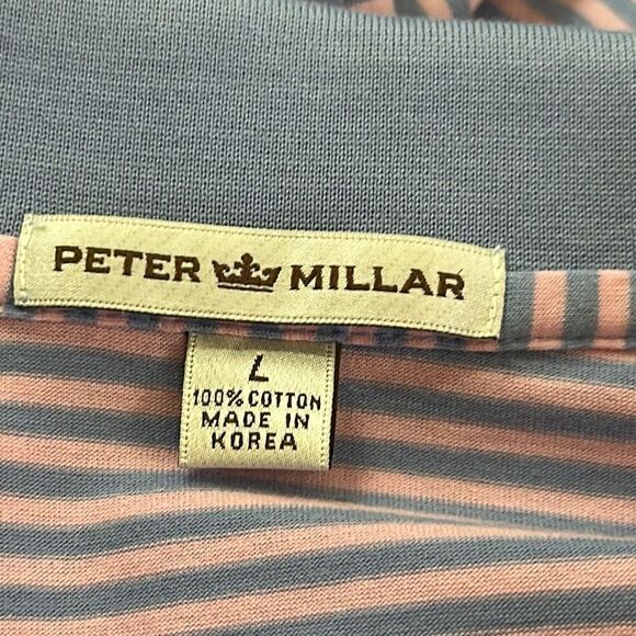 Peter Millar Men’s Short Sleeve Blue Pink Striped Polo size Large L - Picture 4 of 6
